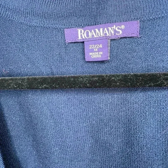 ☘️ EUC Roaman’s Fine Gauge Handkerchief Hem Cardigan, Size 1X (22/24), Navy - Picture 3 of 5